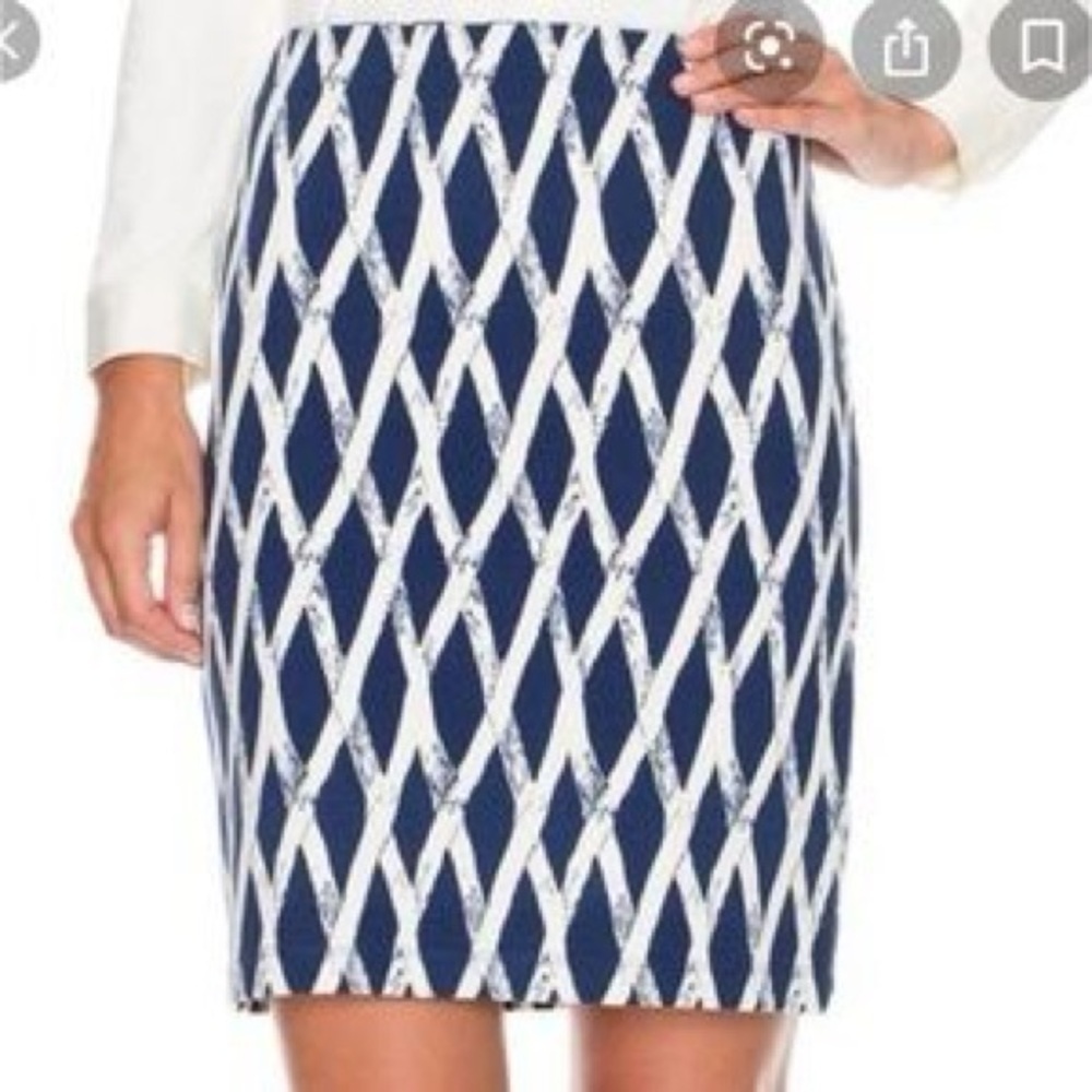 J. McLaughlin Navy Blue White Skirt diamond‎ high rise stretch
